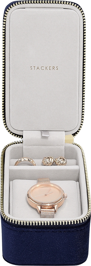 Stackers Velvet Boîte de Voyage pour bijoux et montre, velours, bleu marine