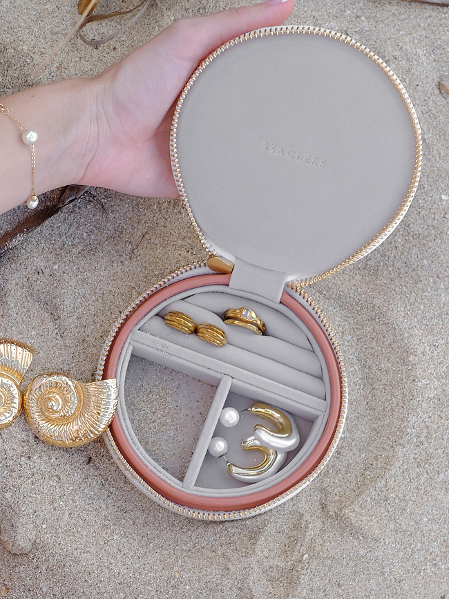 Stackers Wave Boîte à Bijoux de voyage, ronde, crème-pêche