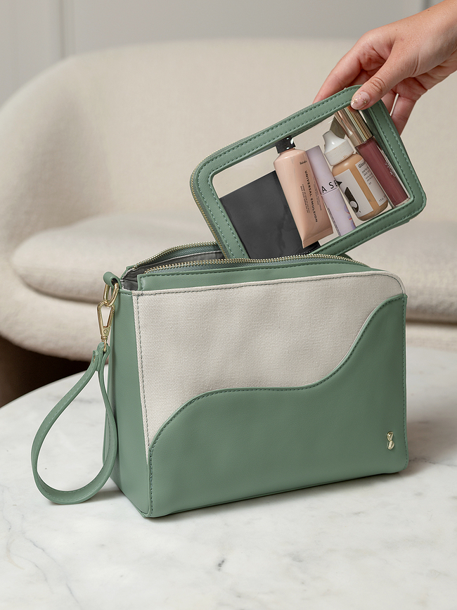 Stackers Wave Kozmetična torbica, kremno-breskova, z ogledalom