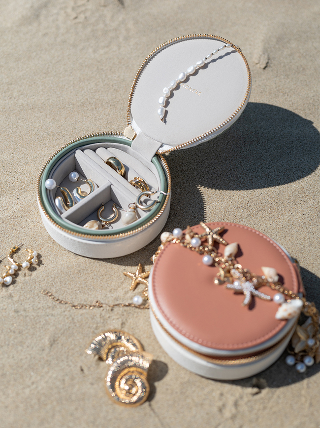 Stackers Wave Kutija za nakit putna okrugla krem-breskvasta