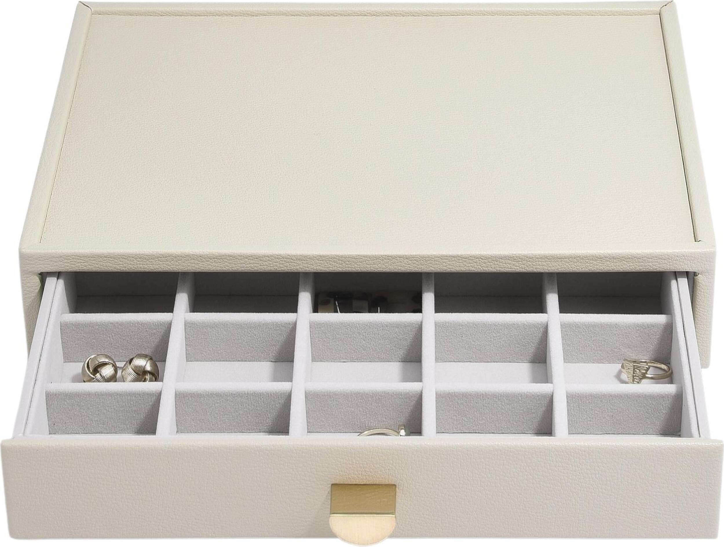 Szkatułka na biżuterię Stackers Pebble 15 komorowa classic jasnobeżowa z szufladą