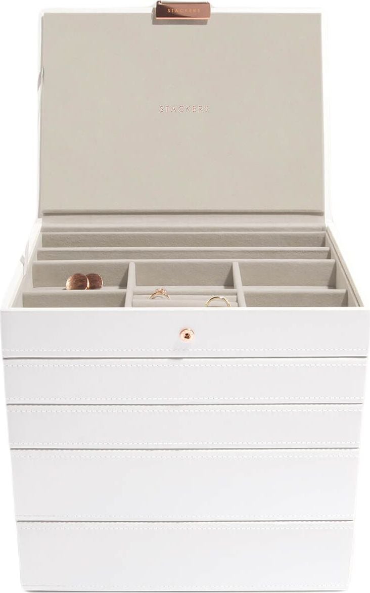 Szkatułka na biżuterię Stackers pięcioelementowa classic biała różowe złoto
