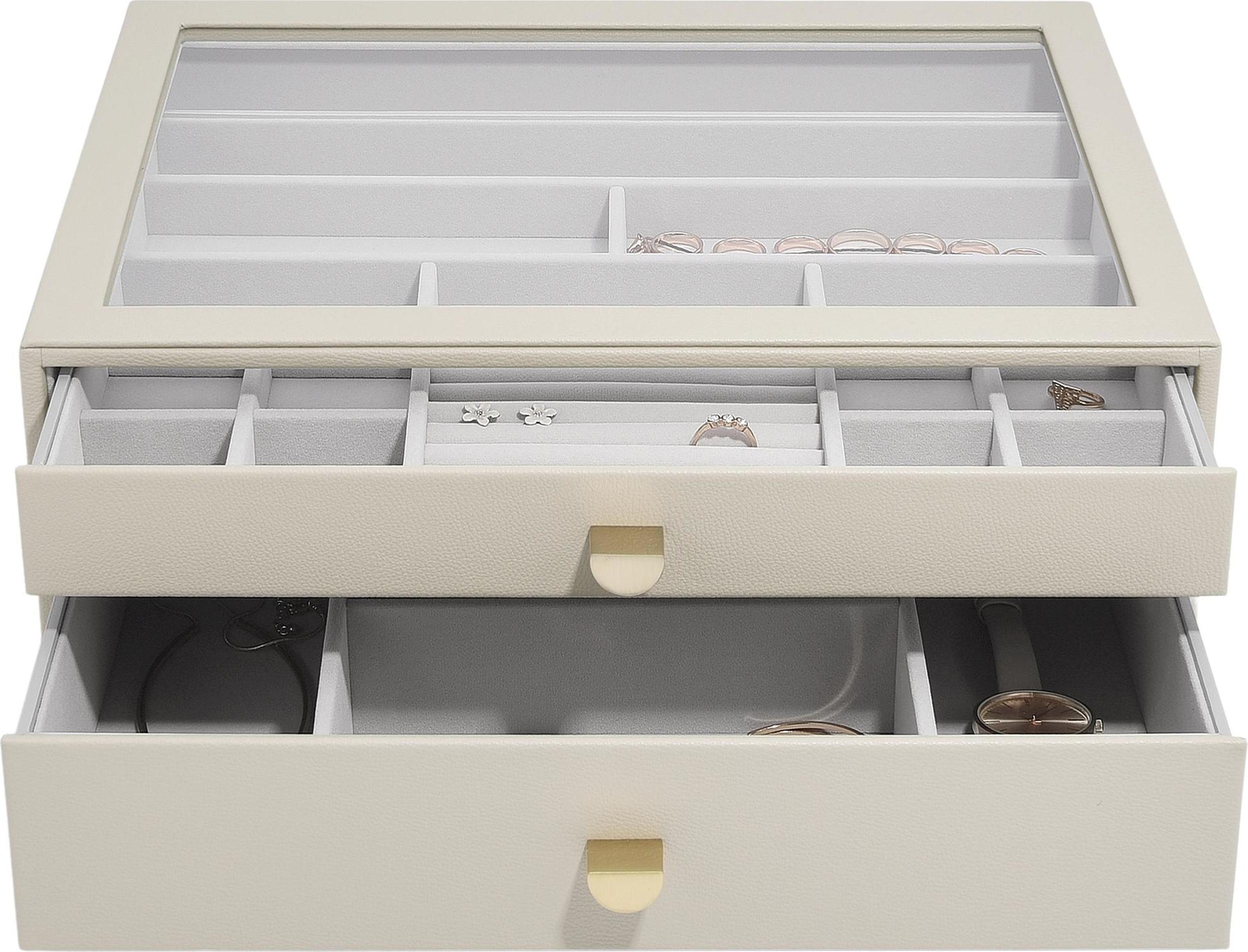 Szkatułka na biżuterię Stackers supersize jasnobeżowa z 2 szufladami