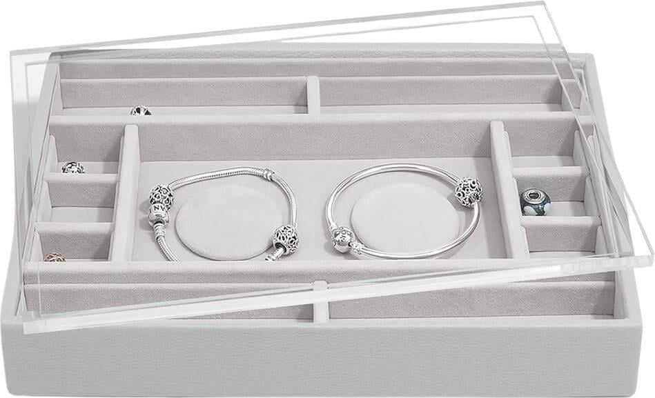 Szkatułka na bransoletki charms Stackers kamienna szarość z przegródkami i pokrywką