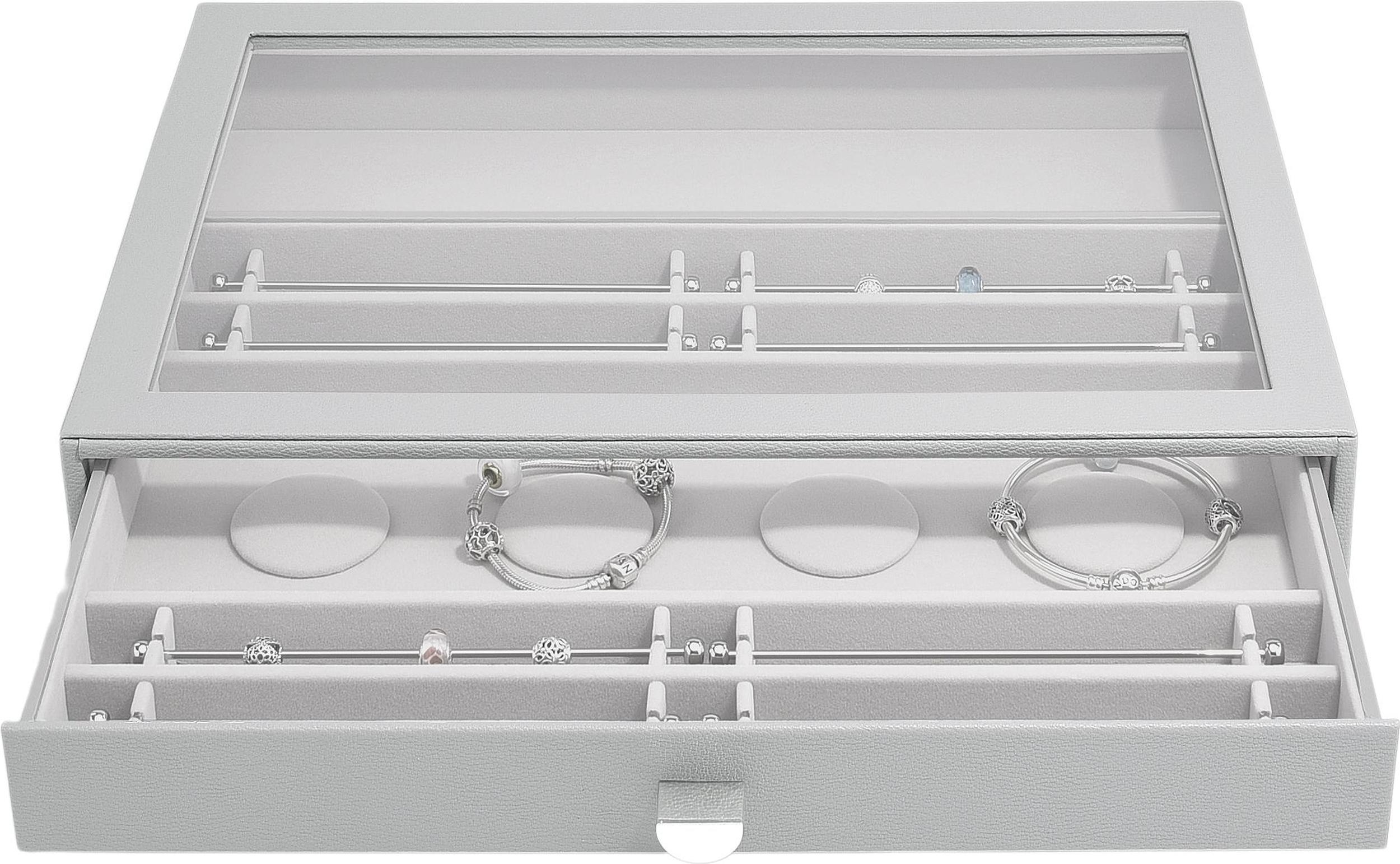 Szkatułka na charmsy Stackers Pebble supersize kamienna szarość z szufladą i szklaną pokrywką