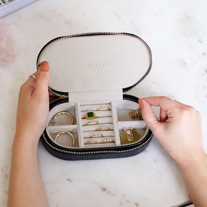 Travel Croc Škatla za nakit potovalna, ovalna, bela