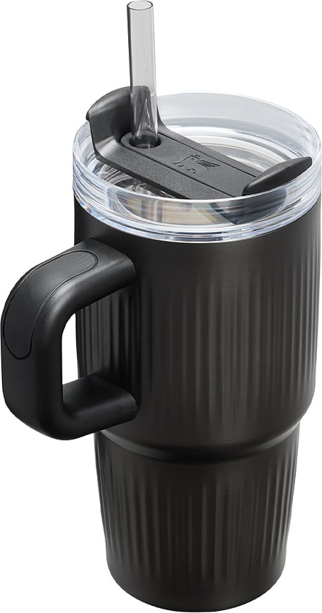 Quencher H2.0 Fluted Tumbler thermal mug with handle and straw, Black PVD, 590 ml