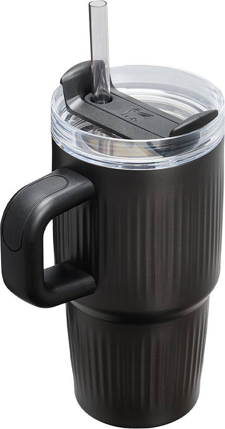 Tasse isotherme avec anse et paille Quencher H2.0 Fluted Tumbler Black PVD 590 ml