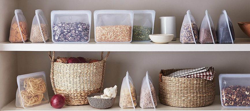 Bolsa de silicona Stasher, autoportante, transparente, para alimentos