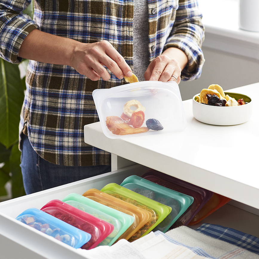 Bolsa de silicona Stasher, para snacks, transparente