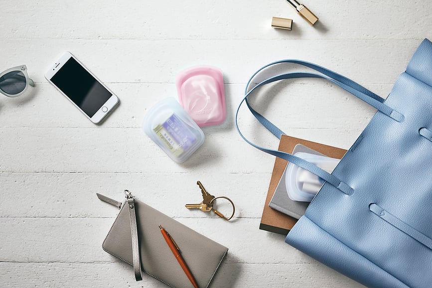 Bolsas de silicona reutilizables para snacks Stasher, transparente y azul turquesa, Pack de 2 unidades