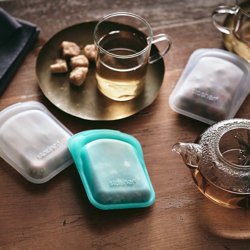 Stasher Sachets pour snacks en silicone, transparent et marine, Lot de 2