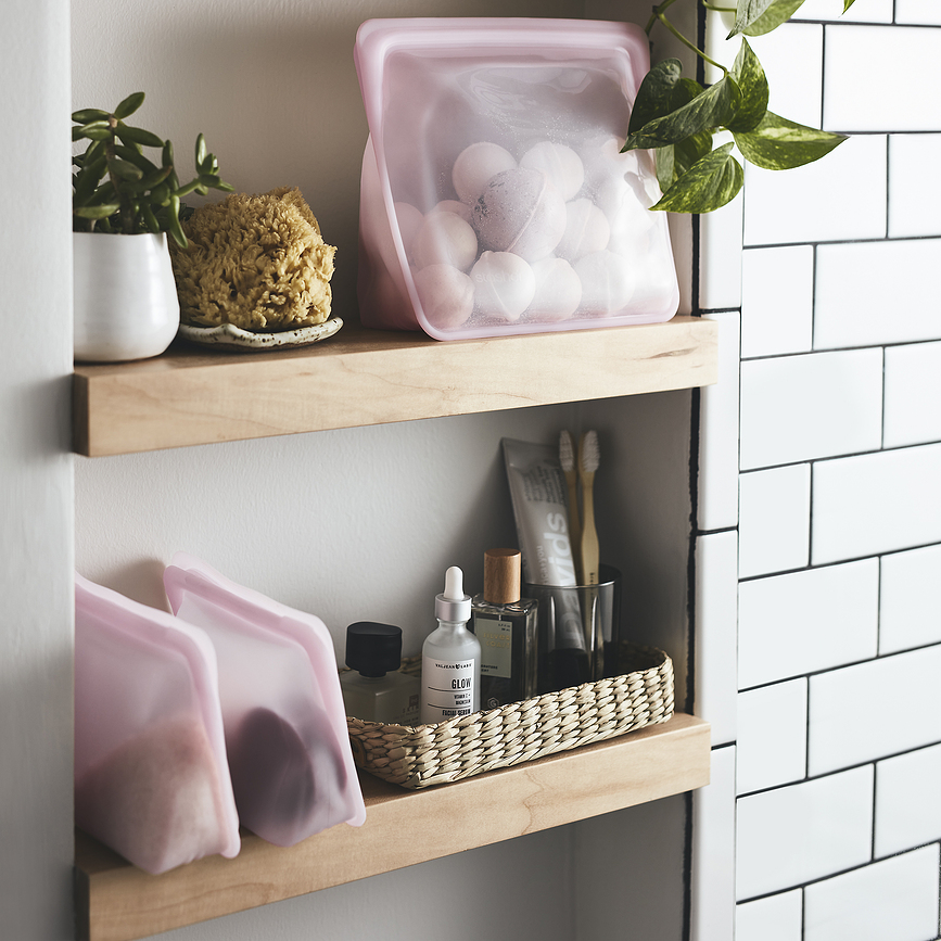 Stasher Stand Up Mid Rainbow Sac de Conservation Alimentaire vertical, 1,5 l, rose, en silicone