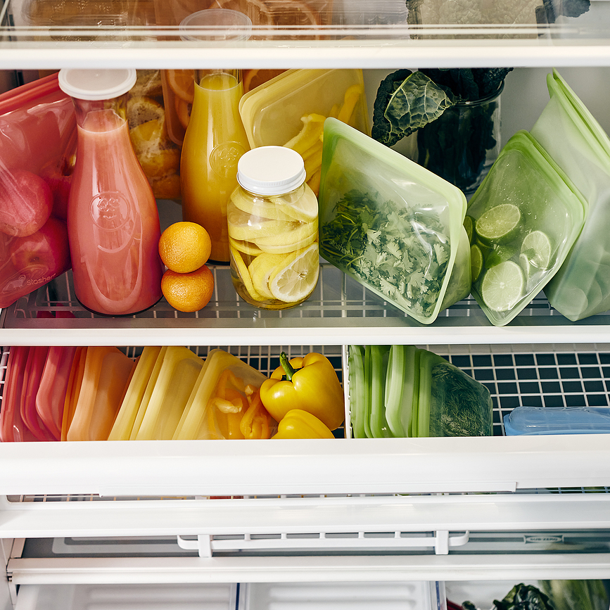 Stasher Stand Up Mid Rainbow Silikonska Vrečka za živila, 1,5 l, roza