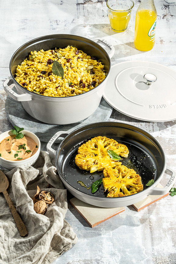 Juego de Ollas y Sartén Staub de hierro fundido, color trufa blanca, 24 cm, 4 piezas