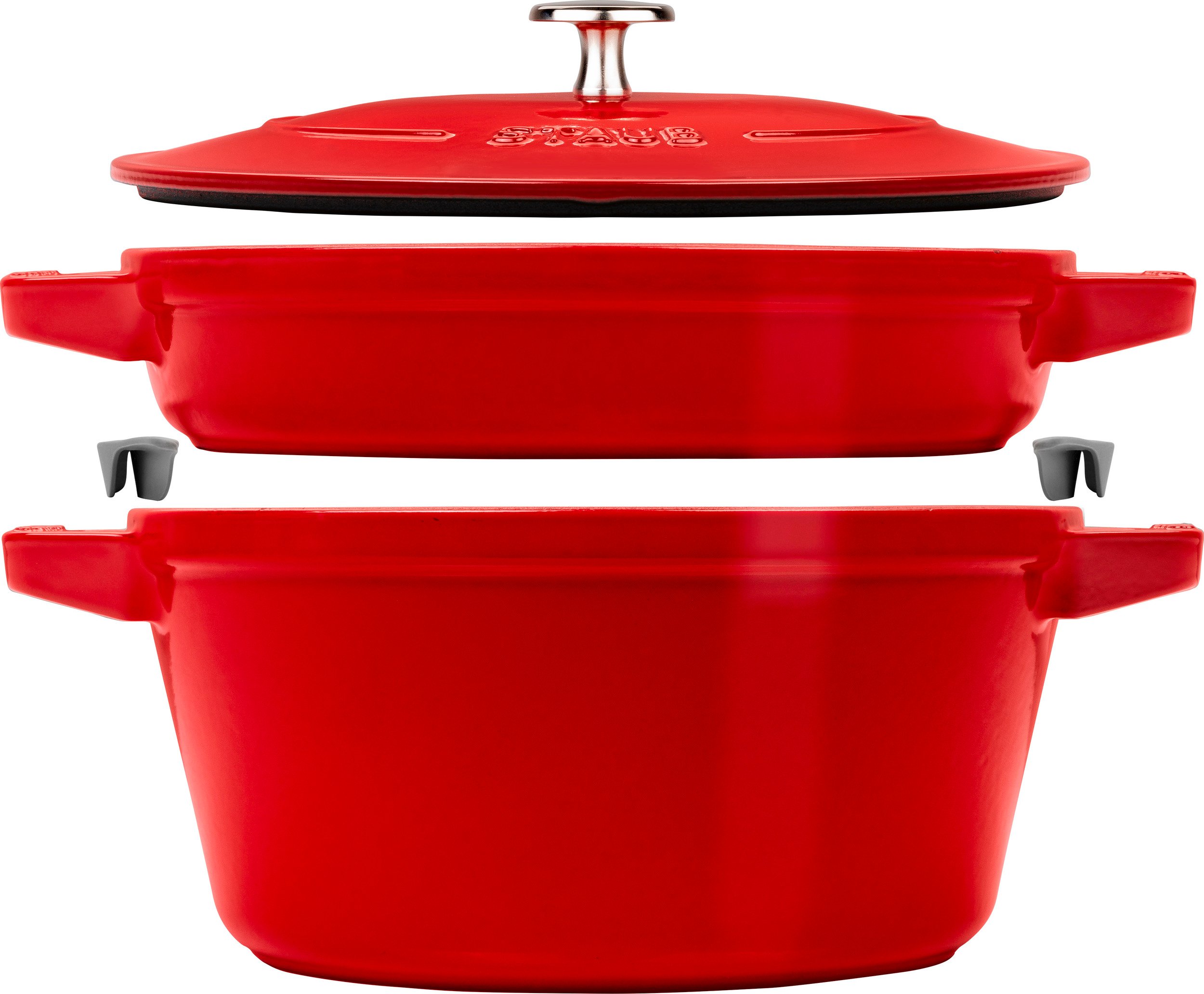Garnek Staub 24 cm czerwony z patelnią i pokrywką 3 el.
