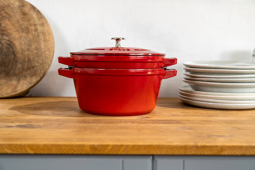 Juego de Olla y Sartén Staub, 24 cm, rojo, Set de 3 piezas
