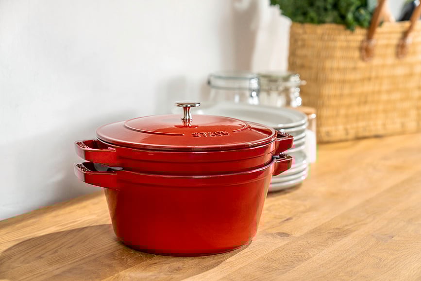 Juego de Olla y Sartén Staub, 24 cm, rojo, Set de 3 piezas