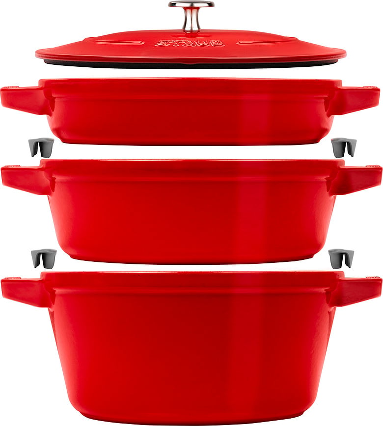 Katlu komplekts Staub ar pannu un vāku sarkans 24 cm 4 daļu