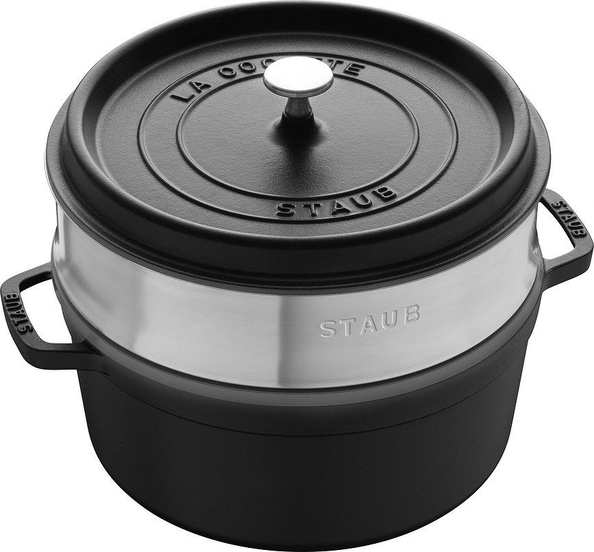 La Cocotte Cocotte en fonte, avec panier vapeur, 5,25 L, noire