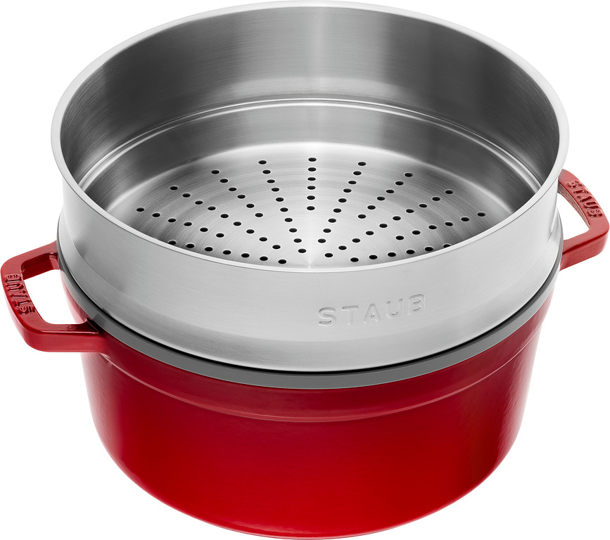 La Cocotte gryde 5,25 l, grøn, støbejern, med dampindsats