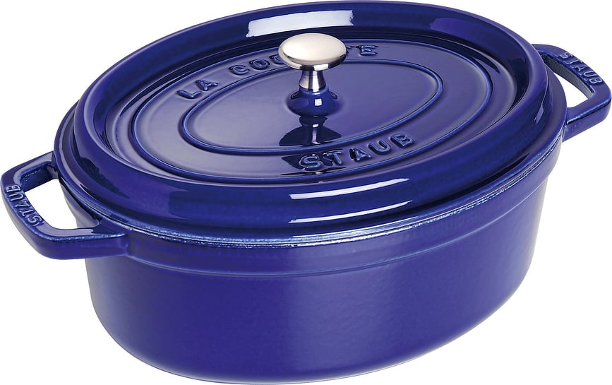 La Cocotte Topf 4,2 l oval blau aus Gusseisen gefertigt