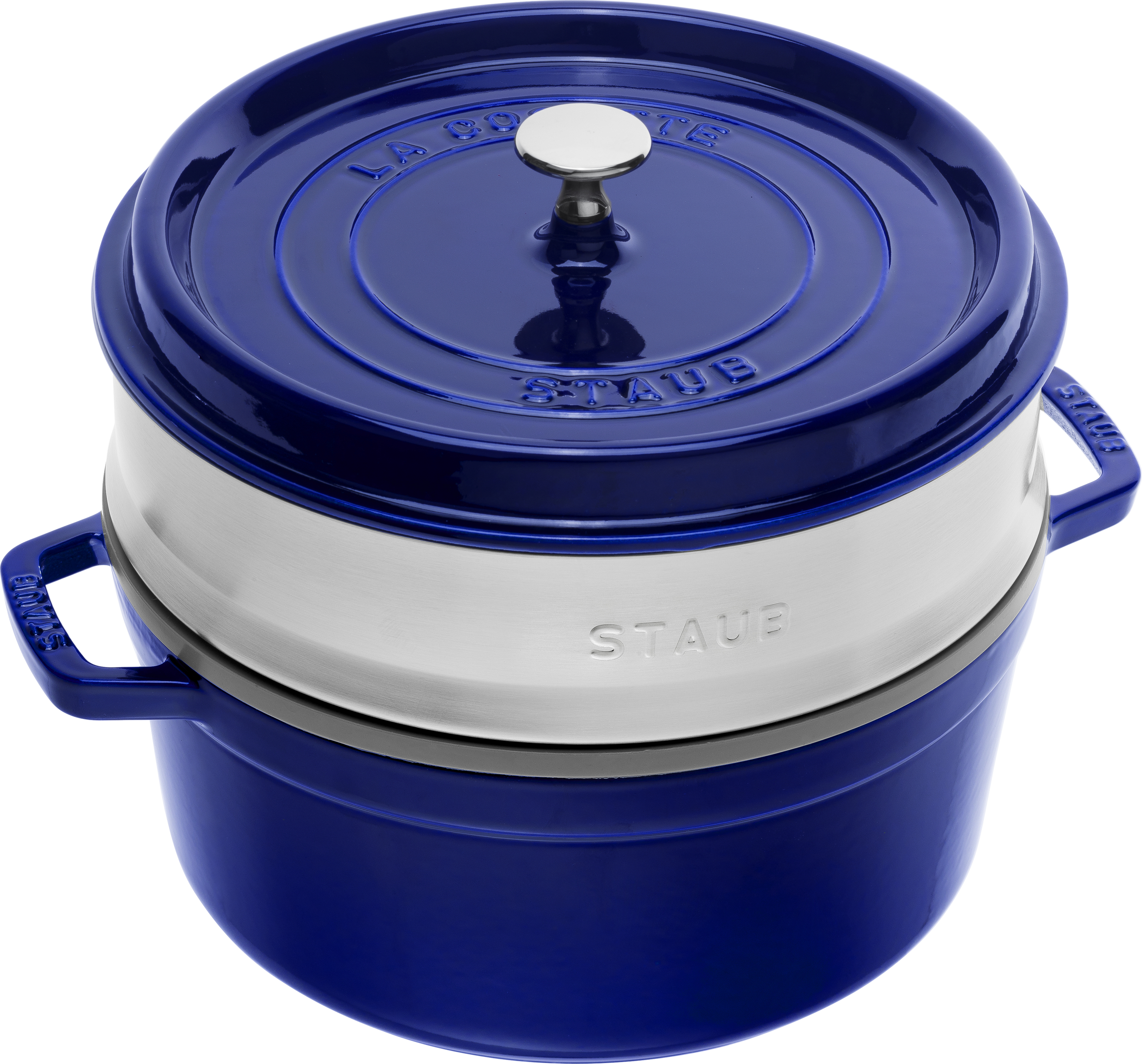 La Cocotte Topf 5,25 l blau aus Gusseisen gefertigt mit Einsatz für Dampfgaren