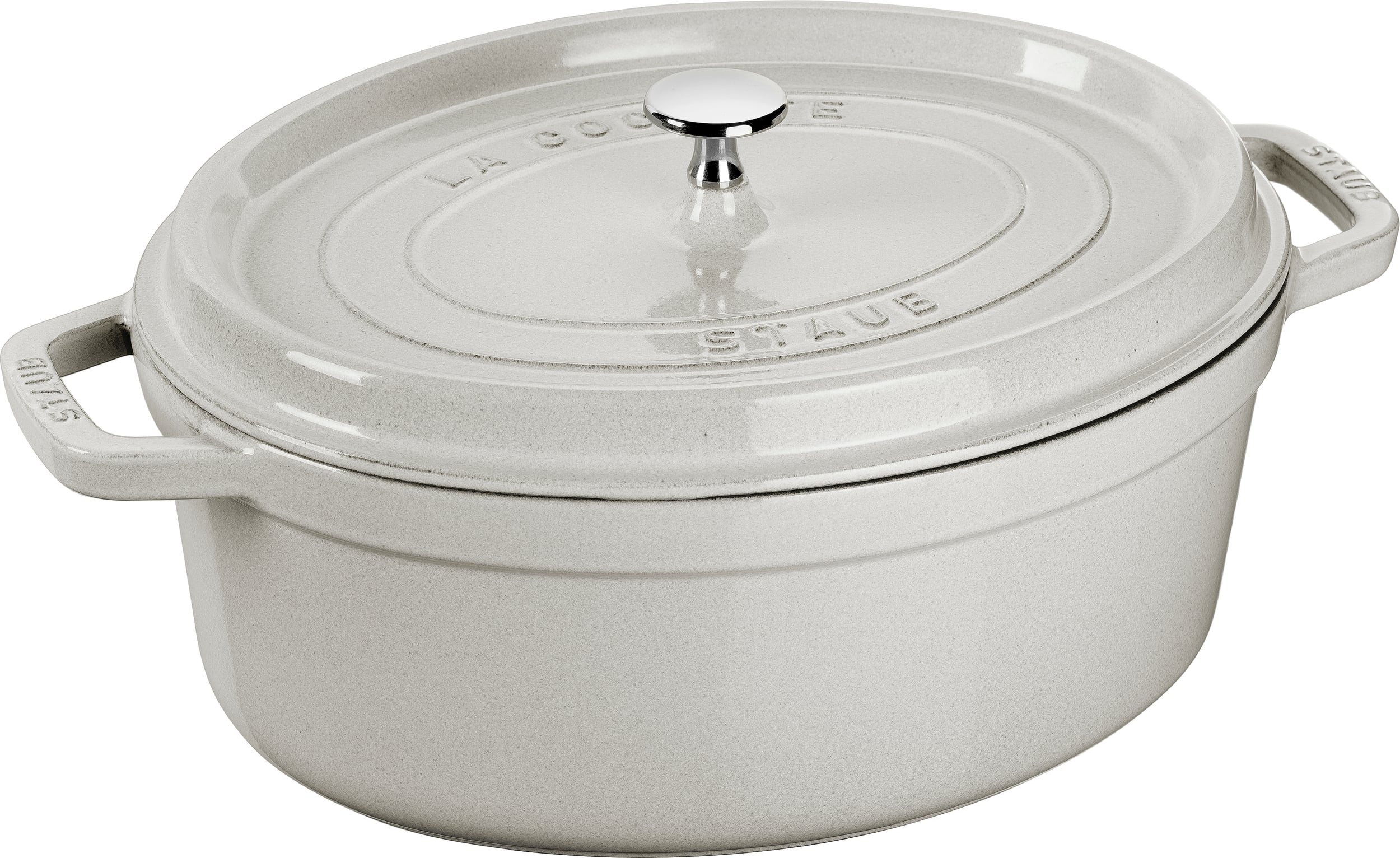 La Cocotte Topf 5,5 l oval weißer Trüffel aus Gusseisen gefertigt