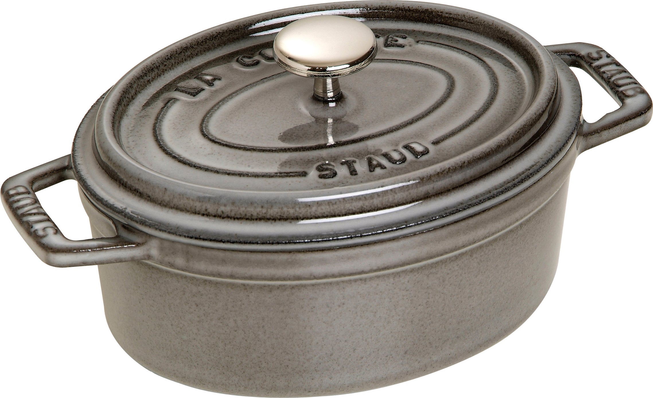 La Cocotte Topf 600 ml oval graphitfarbig aus Gusseisen gefertigt