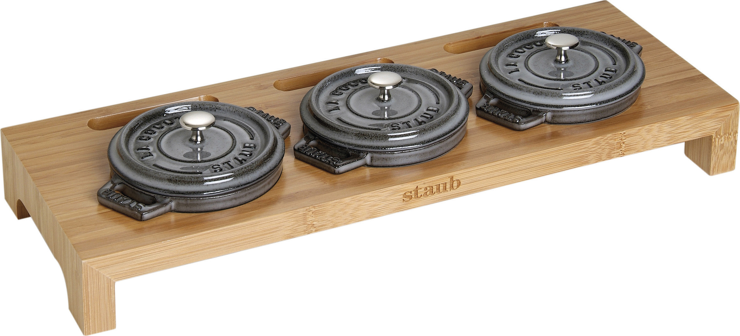 STAUB FONTE 1190698 PRÉSENTOIR 3 MINI COCOTTES BAMBOU