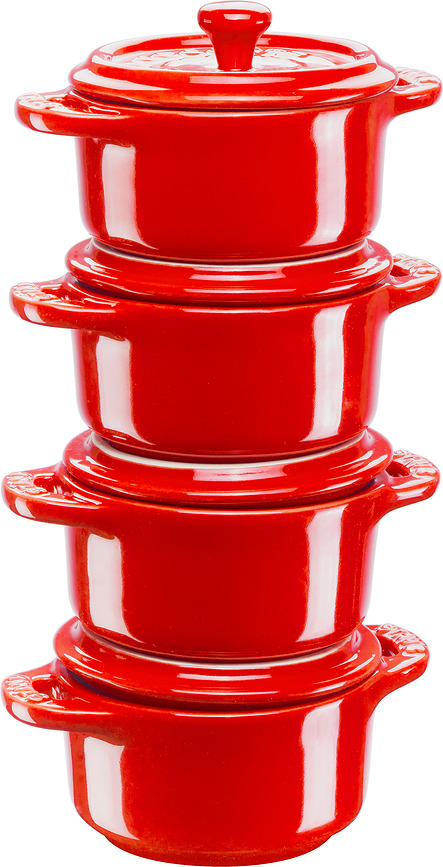 Mini Cocotte Geschirr zum Backen und Servieren 200 ml rot 4 St.