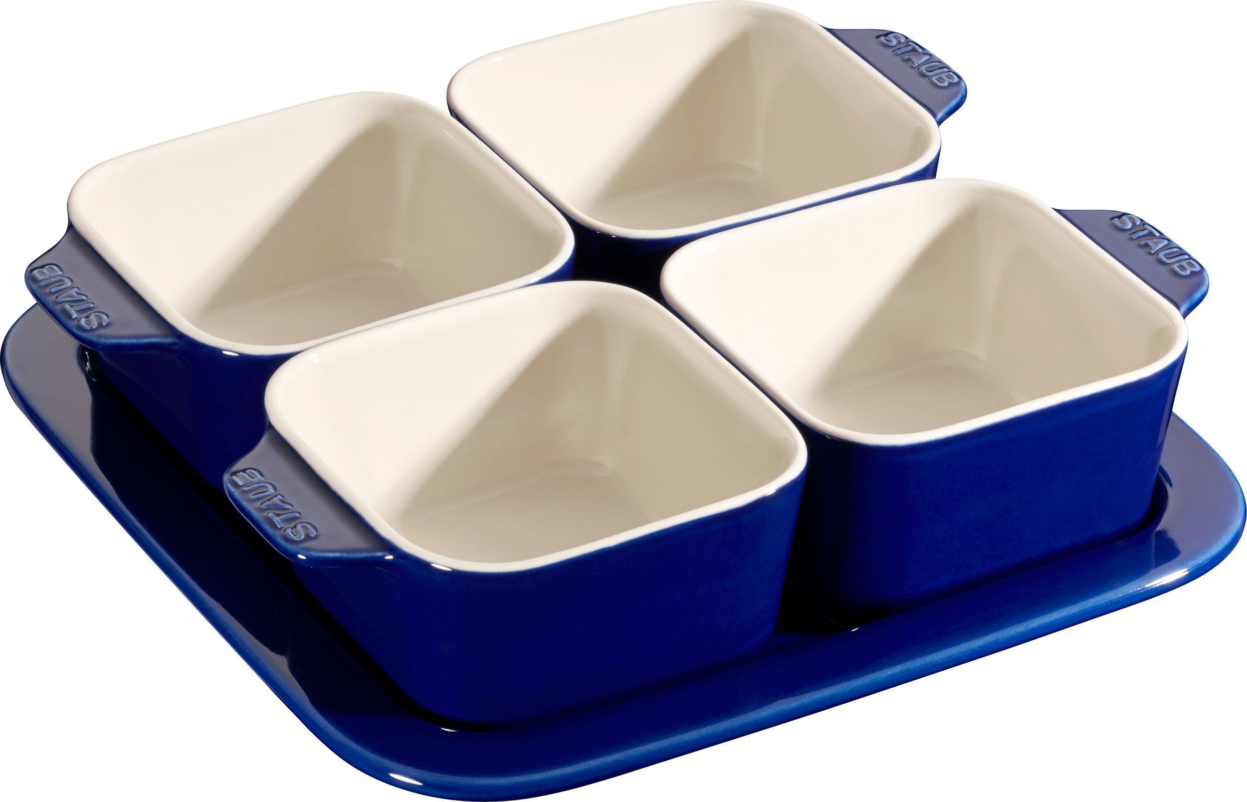 Miseczki na przekąski Staub kwadratowe 500 ml niebieskie z podstawką 5 el.