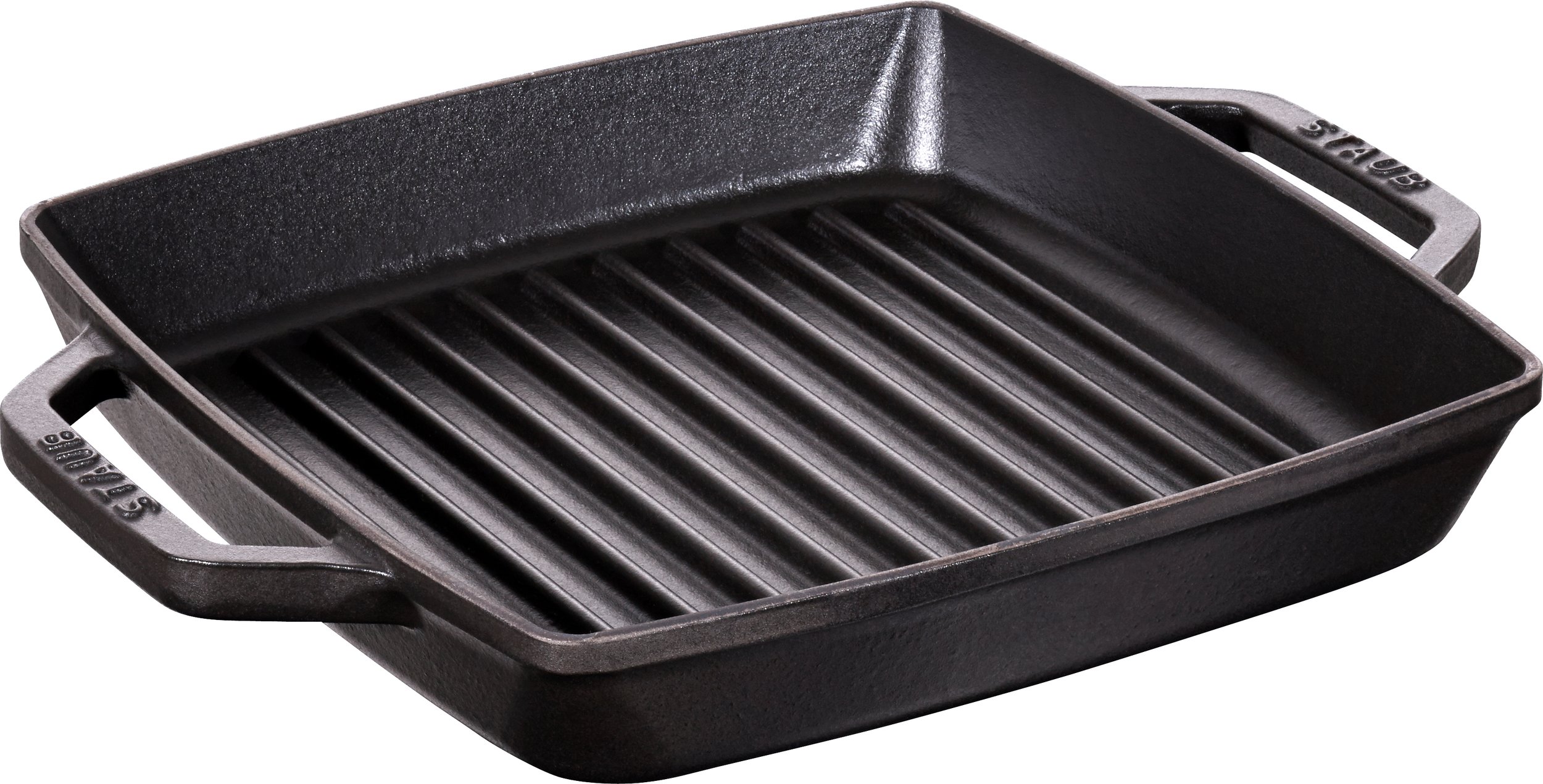 Patelnia grillowa Staub kwadratowa 23 cm czarna żeliwna z dwoma uchwytami