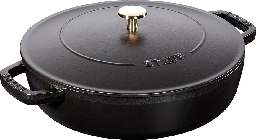 Patelnia Staub głęboka 28 cm czarna z dwoma uchwytami i pokrywką