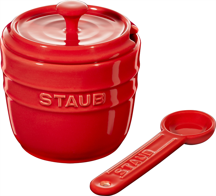 Salero Staub, 250 ml, rojo, con cuchara
