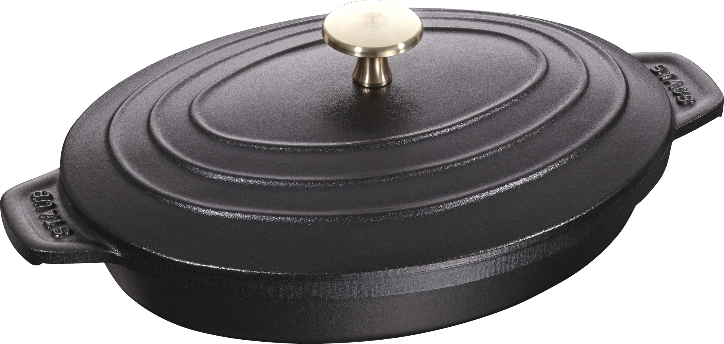Staub Back- und Servierplatte 1 l oval schwarz mit Deckel