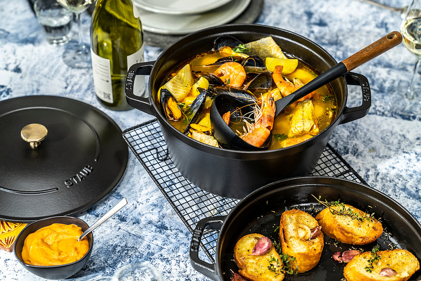 Staub Set de Cocotte et Poêle, 24 cm, truffe blanche, Set 4 pièces