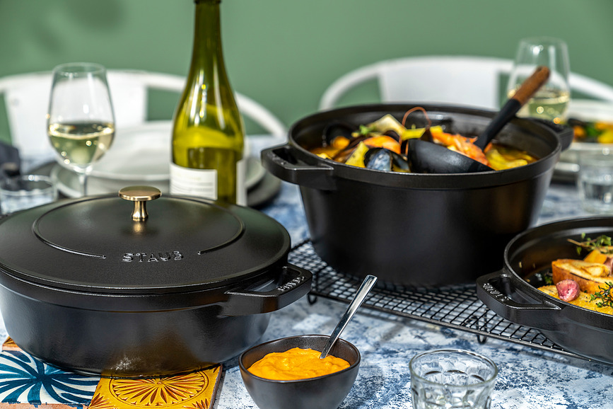 Staub Set de Cocotte et Poêle, 24 cm, truffe blanche, Set 4 pièces