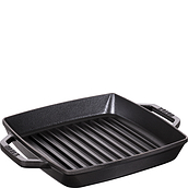 Staub Grill pan 23 cm square black cast iron two-handled