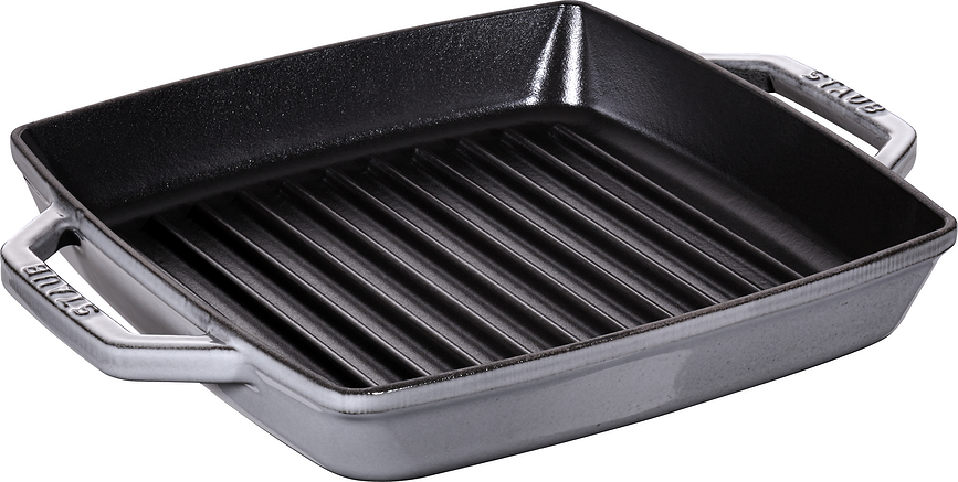 Staub Grillpfanne 23 cm quadratisch graphitfarbig aus Gusseisen mit zwei Griffen