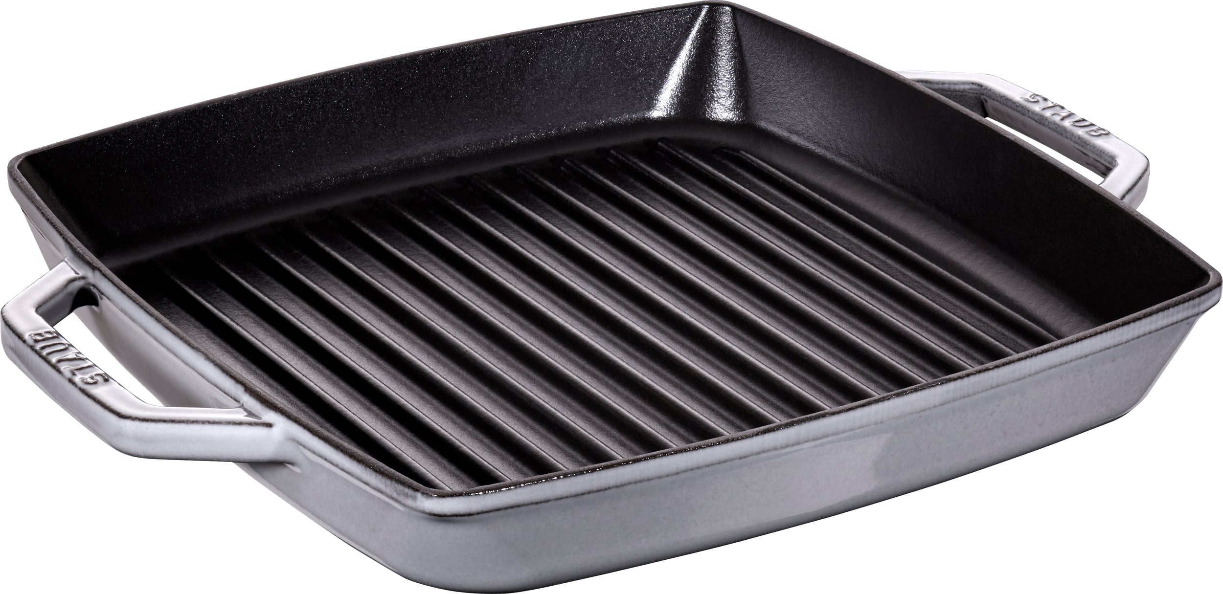 Staub Grillpfanne 28 cm quadratisch graphitfarbig aus Gusseisen mit zwei Griffen