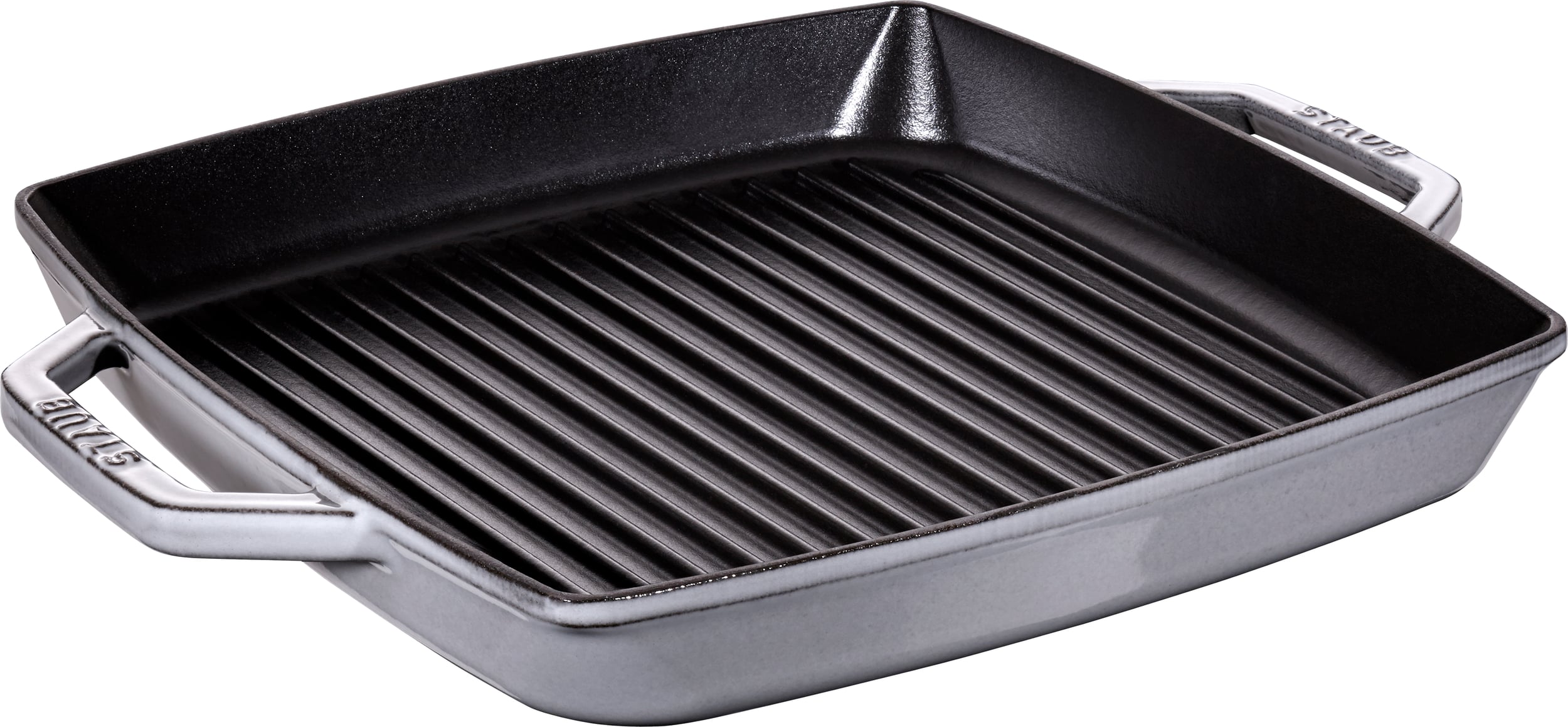 Staub Grillpfanne 33 cm quadratisch graphitfarbig aus Gusseisen mit zwei Griffen