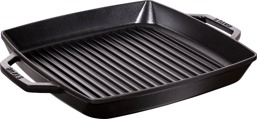 Staub Grillpfanne 33 cm quadratisch schwarz aus Gusseisen mit zwei Griffen