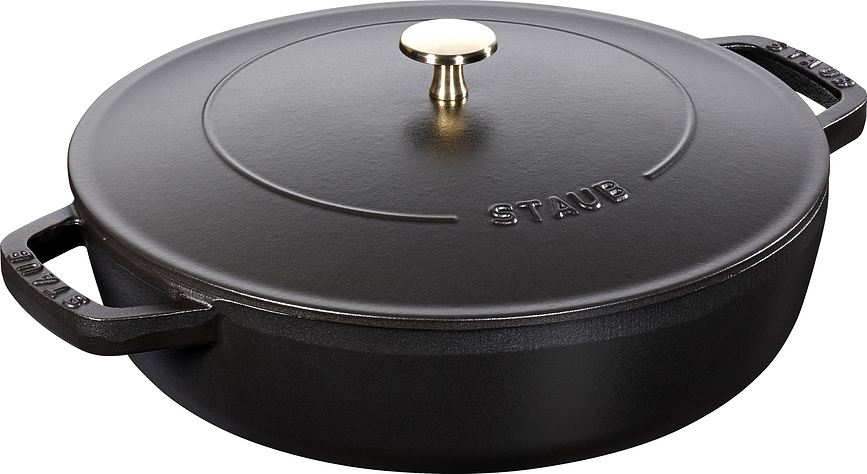 Staub Pan 24 cm deep black with two handles and a lid