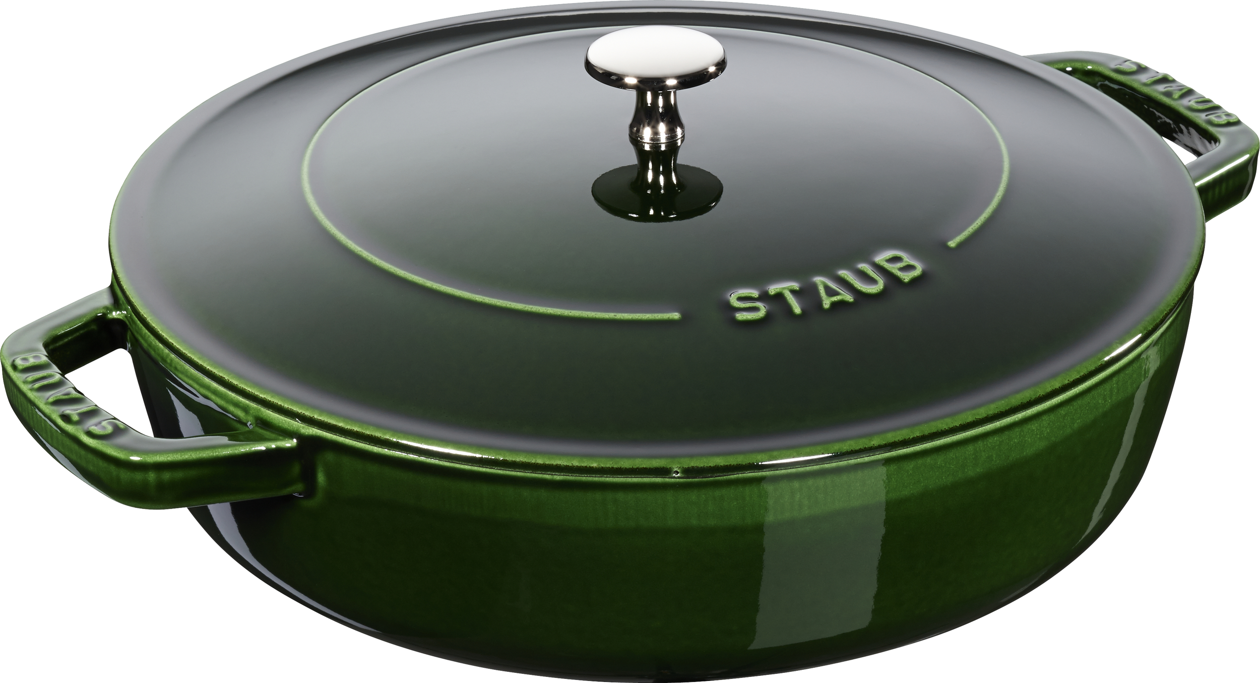 Staub Pfanne 24 cm tief grün mit zwei Griffen und einem Deckel