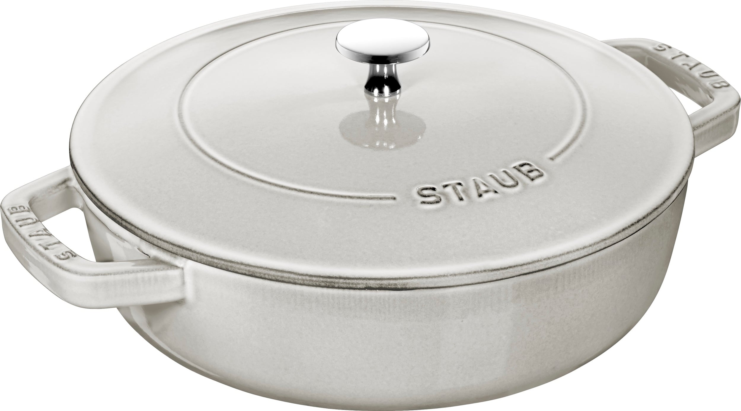 Staub Pfanne 24 cm tief weißer Trüffel mit zwei Griffen und einem Deckel