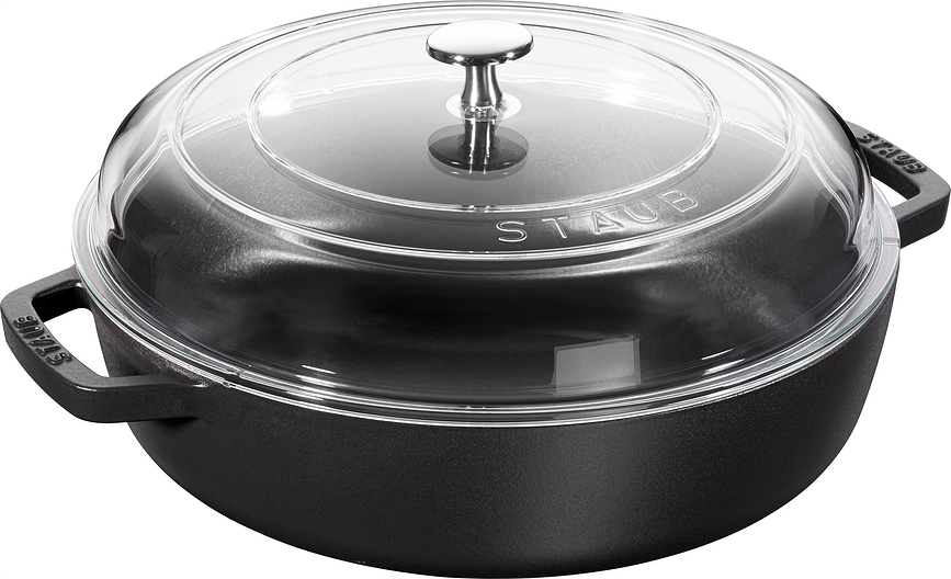 Staub Pfanne 26 cm aus Gusseisen mit zwei Griffen und einem Deckel