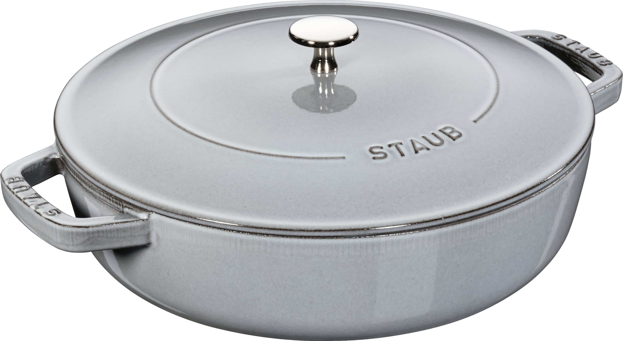 Staub Pfanne 28 cm tief graphitfarbig mit zwei Griffen und einem Deckel