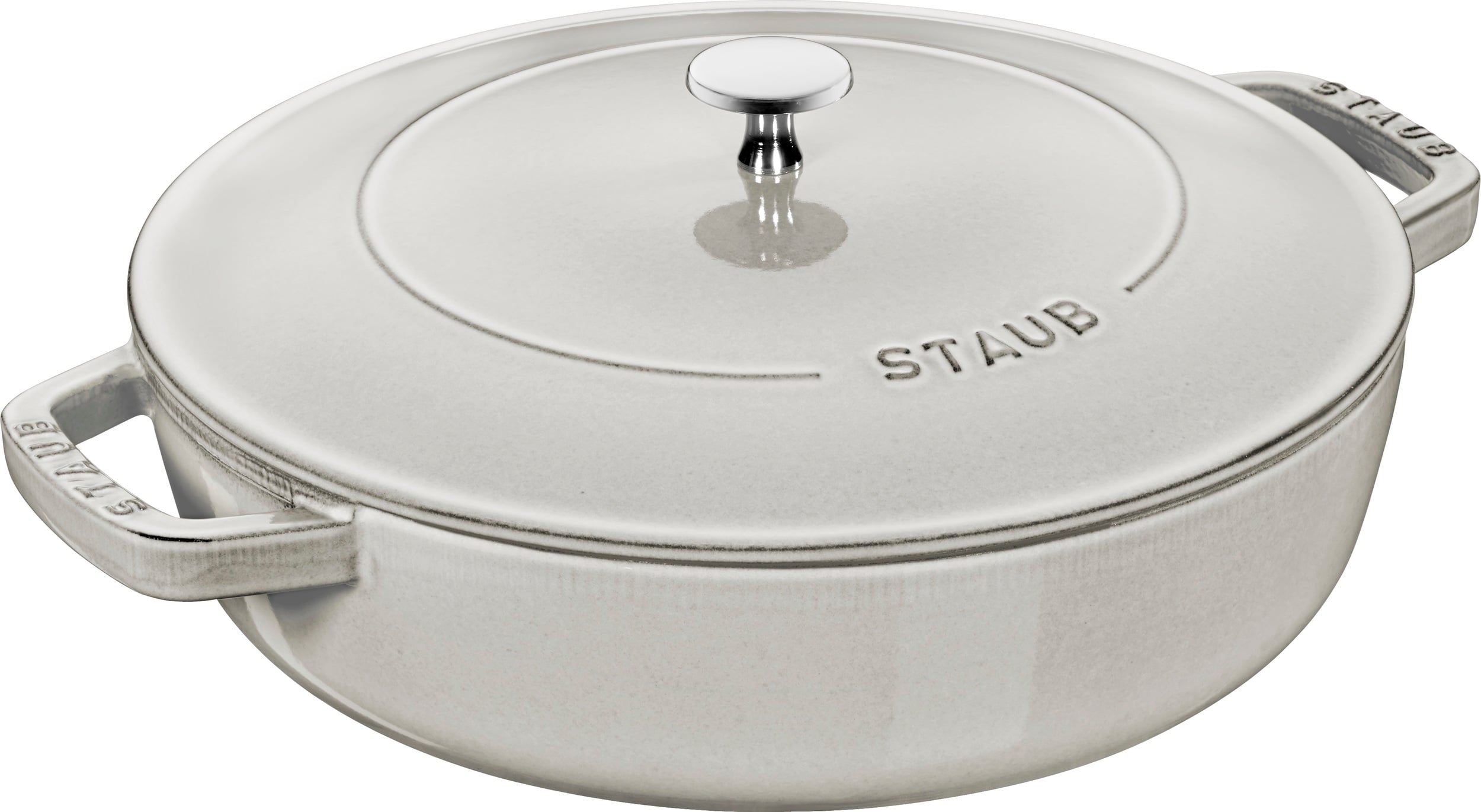 Staub Pfanne 28 cm tief weißer Trüffel mit zwei Griffen und einem Deckel