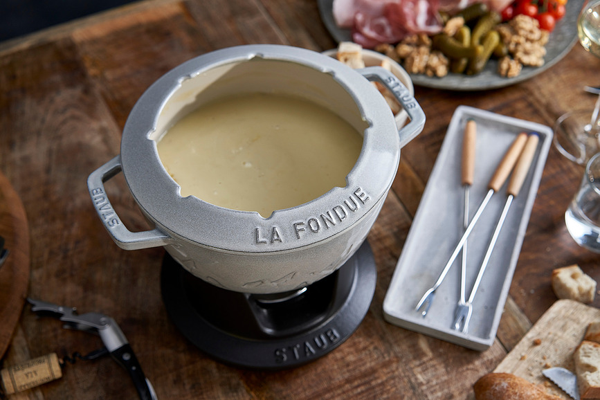 Staub Set à Fondue, 20 cm, truffe blanche, Set 10 pièces